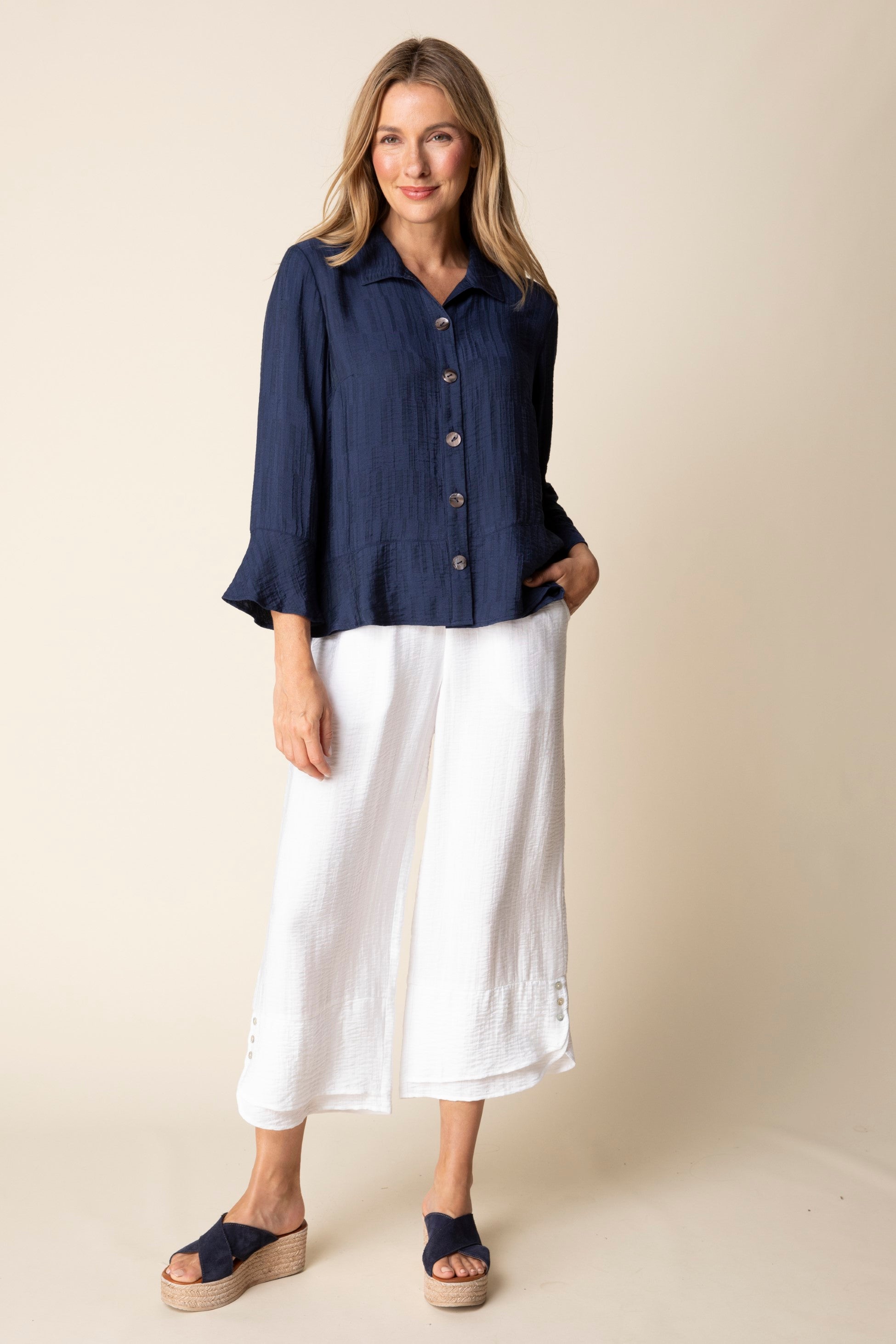 Habitat Whisper Jacquard Flounce Shirt in Navy