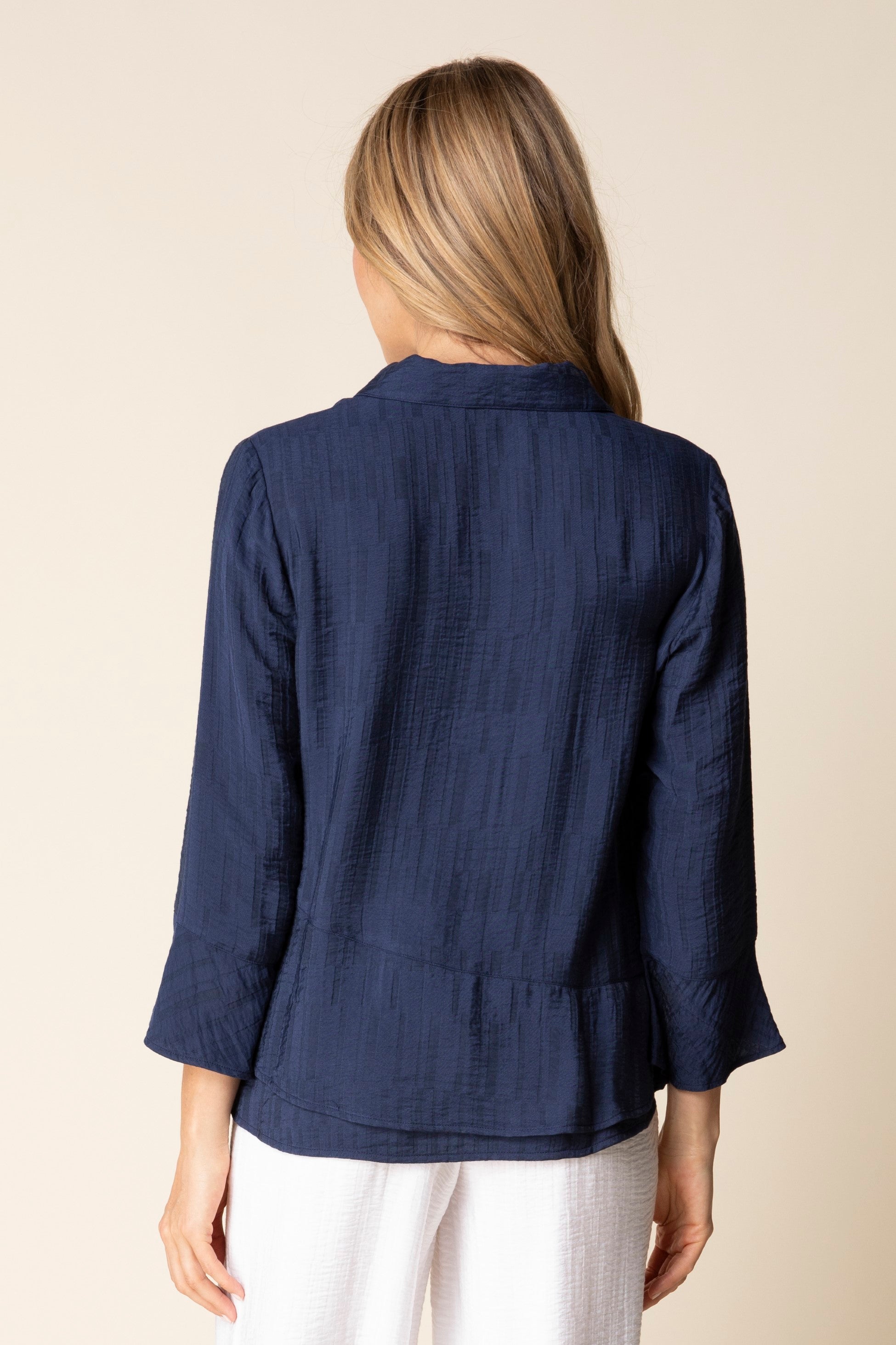 Habitat Whisper Jacquard Flounce Shirt in Navy