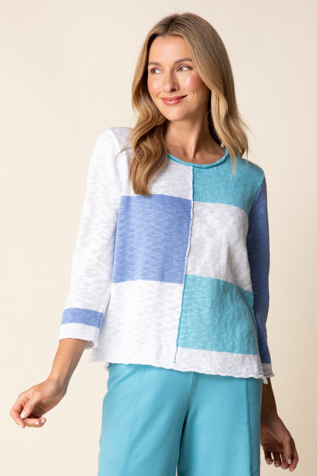Habitat's Yin Yang Patchwork Pullover in topaz