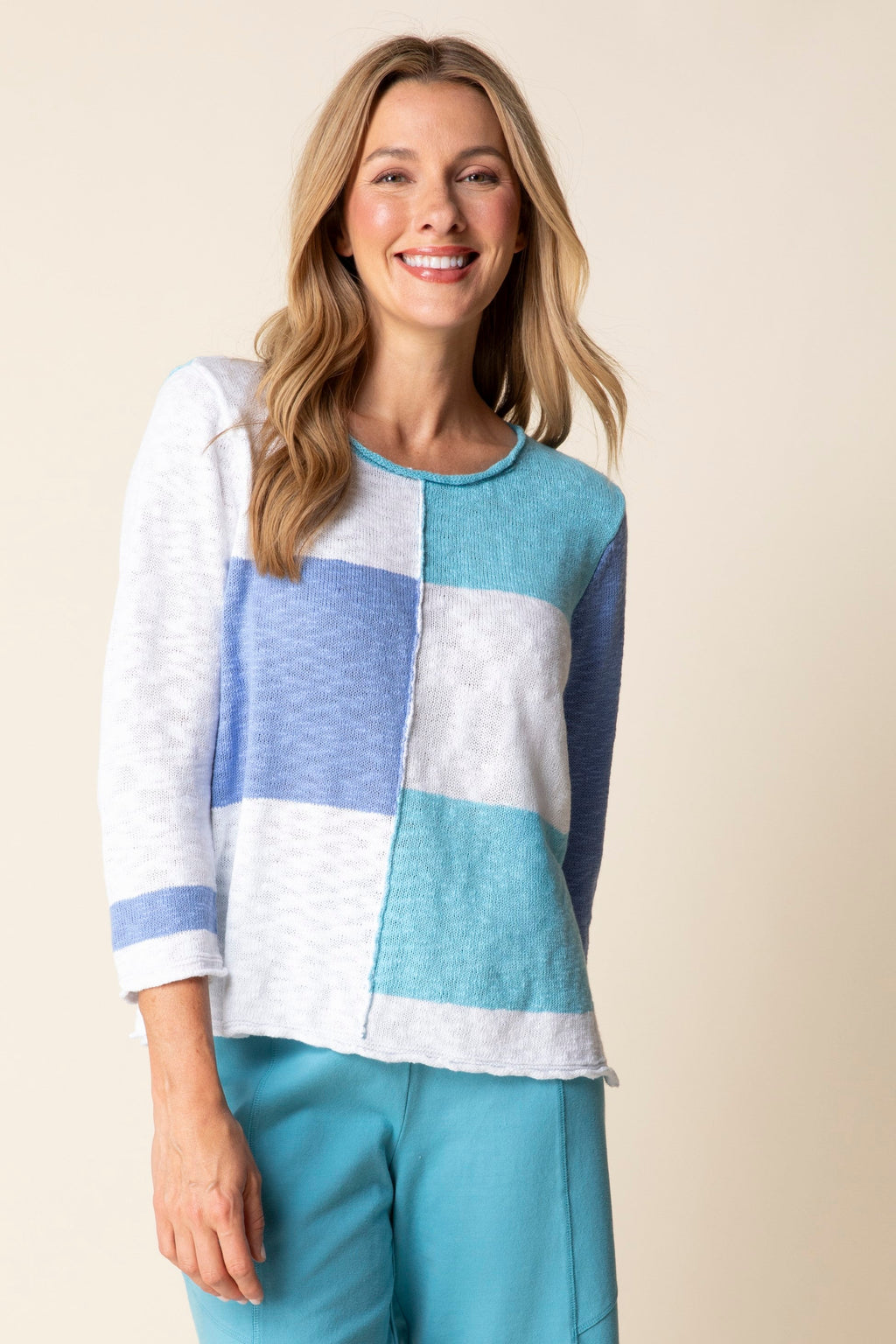 Habitat's Yin Yang Patchwork Pullover in topaz