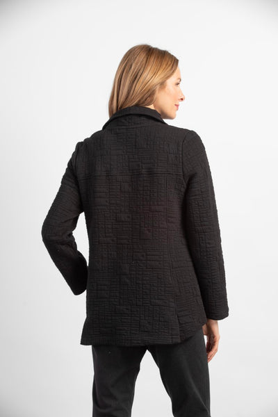Habitat Box Button Front Jacket. Quilted Texture, oversized button, long sleeves, pockets, black.