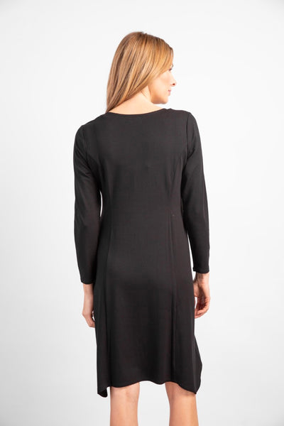 Habitat Core Travel Perfect Dress. Knee Length, Long Sleeve, A-Line with Seam Details.  Black Jersey Fabric.