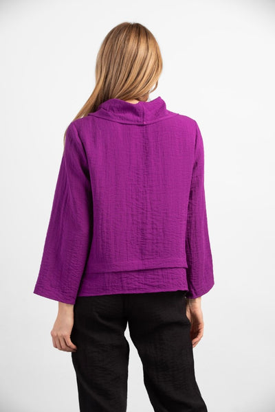 Habitat Drape Collar Pullover.  Boxy fit top with pleated hem details, cowl neck and bracelet length sleeves.