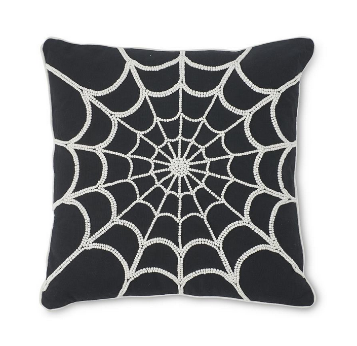 Black Pillow with Beaded Spider Web