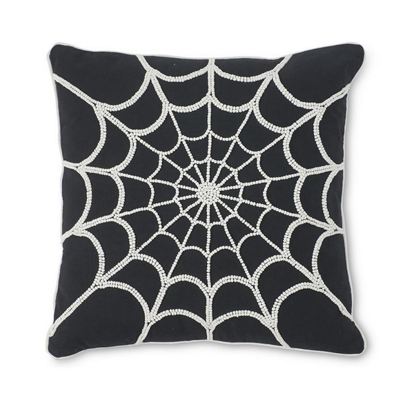 Black Pillow with Beaded Spider Web