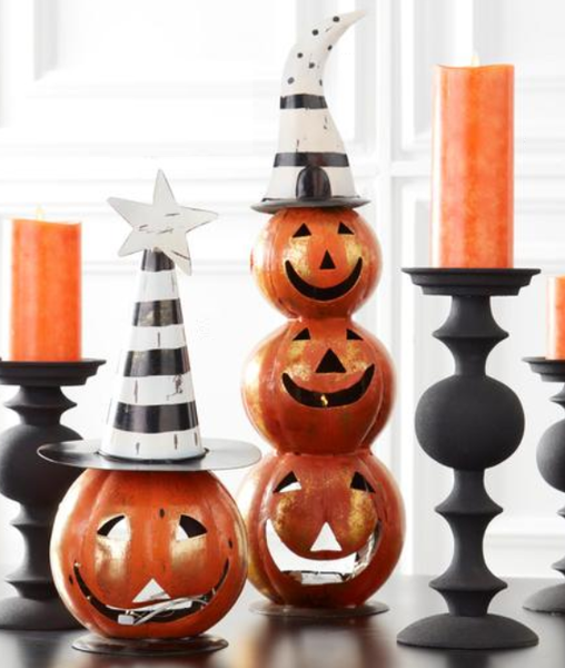 LED Triple Stacked Jack-o-Lantern with Witch Hat