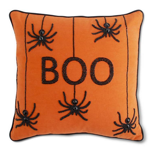 Orange Beaded Pillow with Spiders