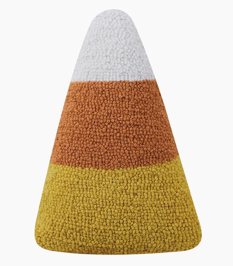 Candy Corn Shaped Hooked Wool Pillow