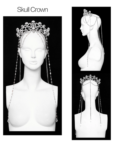 Rhinestone Skull Crown with Draping Chains