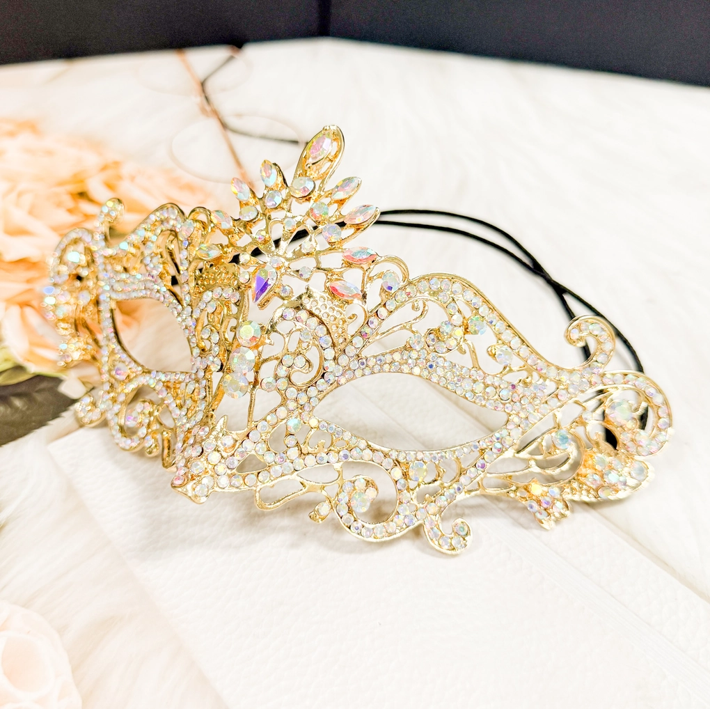 Gold & Aurora Borealis Crystal Masquerade Mask
