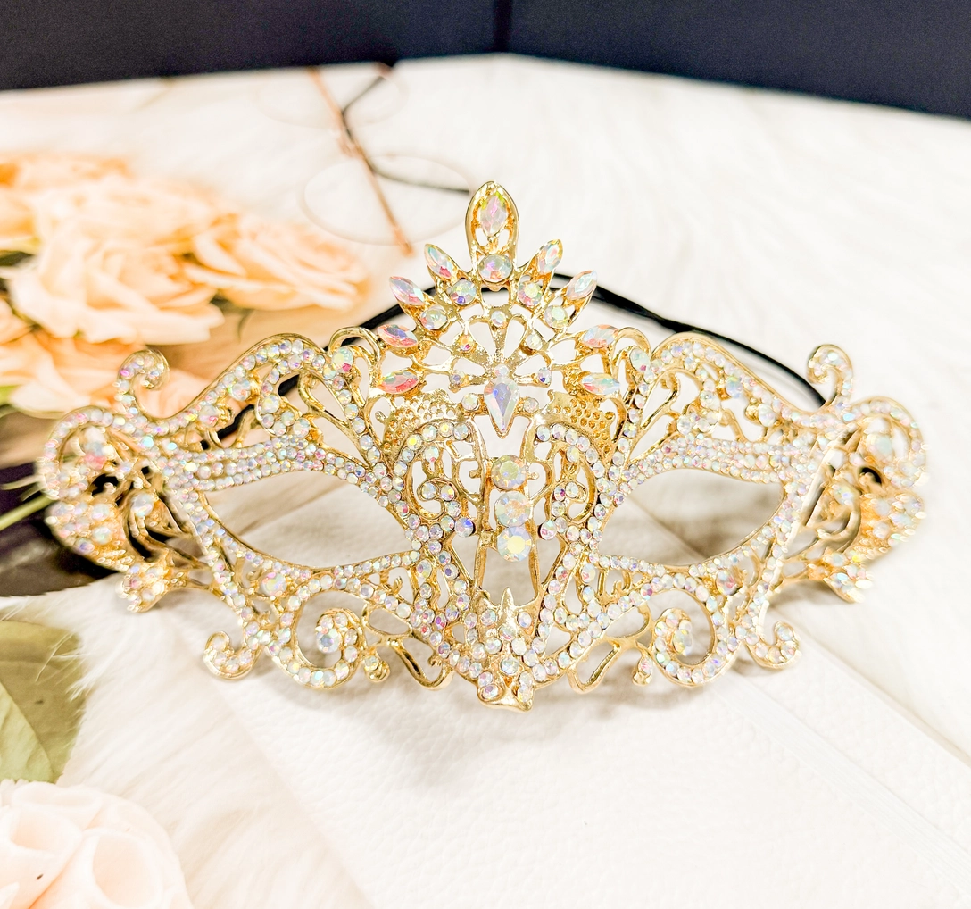 Gold & Aurora Borealis Crystal Masquerade Mask