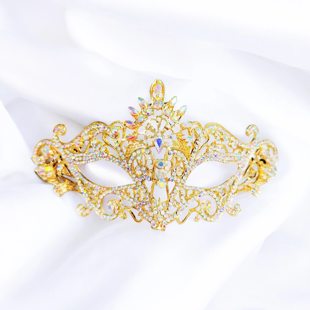 Gold & Aurora Borealis Crystal Masquerade Mask
