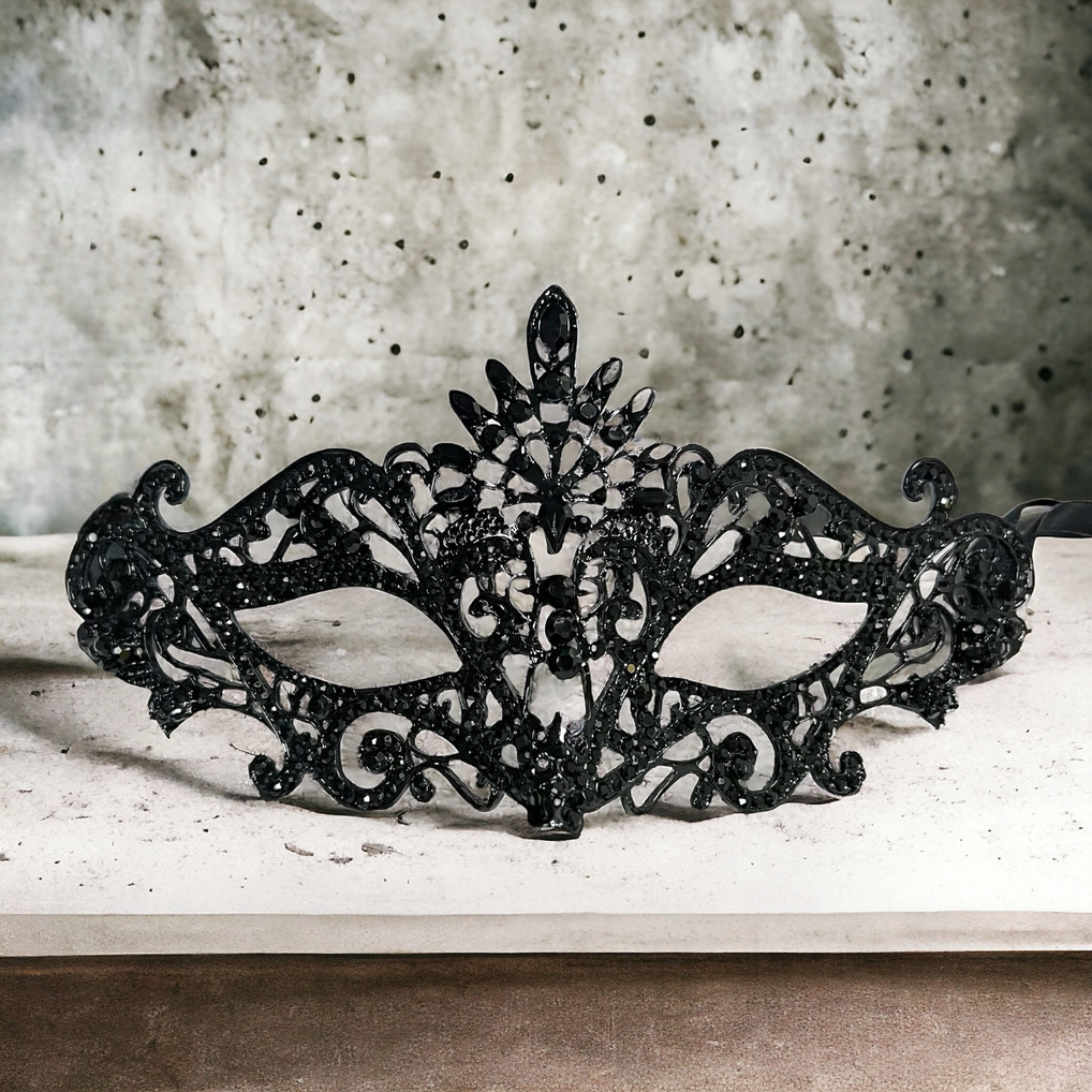 Men's Black Crystal Gothic Masquerade Mask