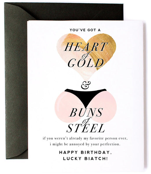 Heart of Gold & Buns of Steel Birthday Card