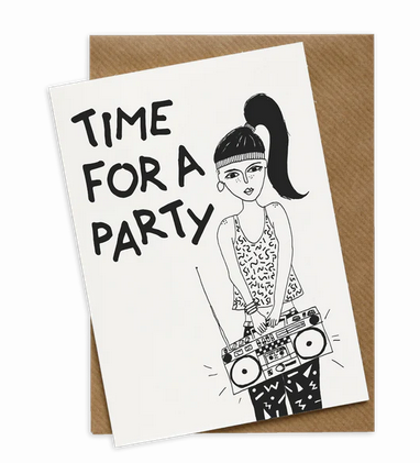 Time for a Party Boombox Girl Greeting Card