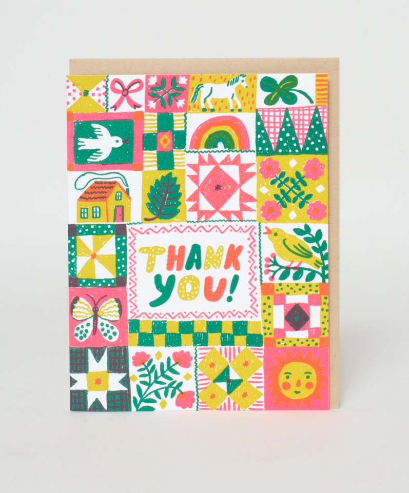 Folk Quilt Thank You Card