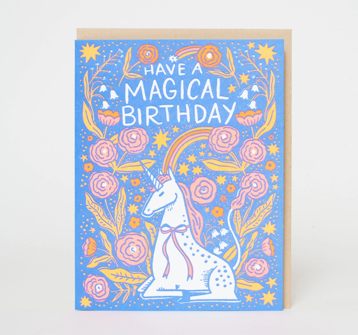 Folk Unicorn Birthday Card