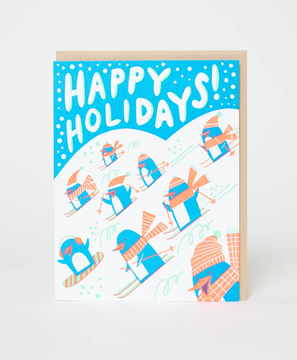 Happy Holidays Penguins Greeting Card