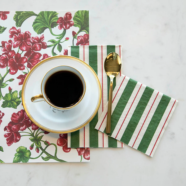 Green & Red Awning Stripe Cocktail Napkins