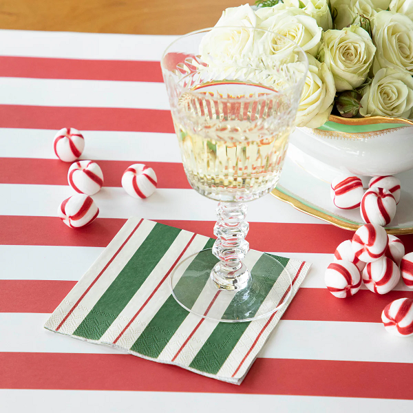 Green & Red Awning Stripe Cocktail Napkins