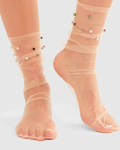 Pastel Pearl Tulle Socks / Nude