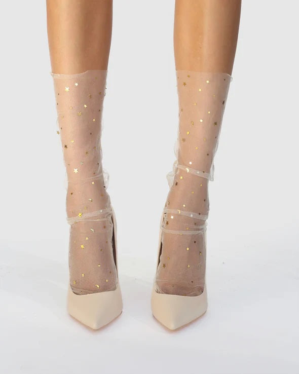 Starry Sky Tulle Socks / Gold