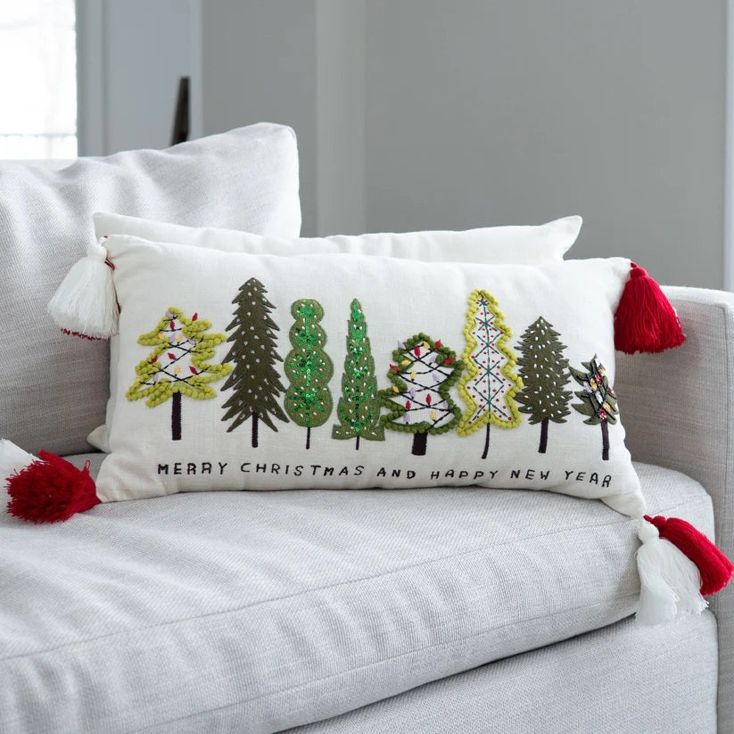 Christmas Forest Embroidered Lumbar Pillow