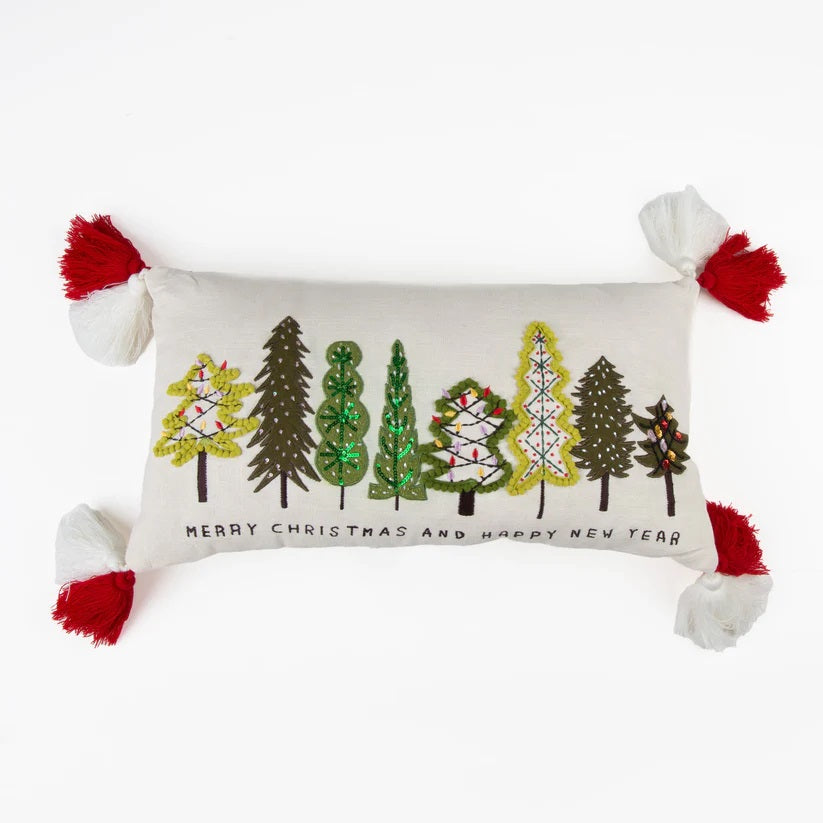 Christmas Forest Embroidered Lumbar Pillow