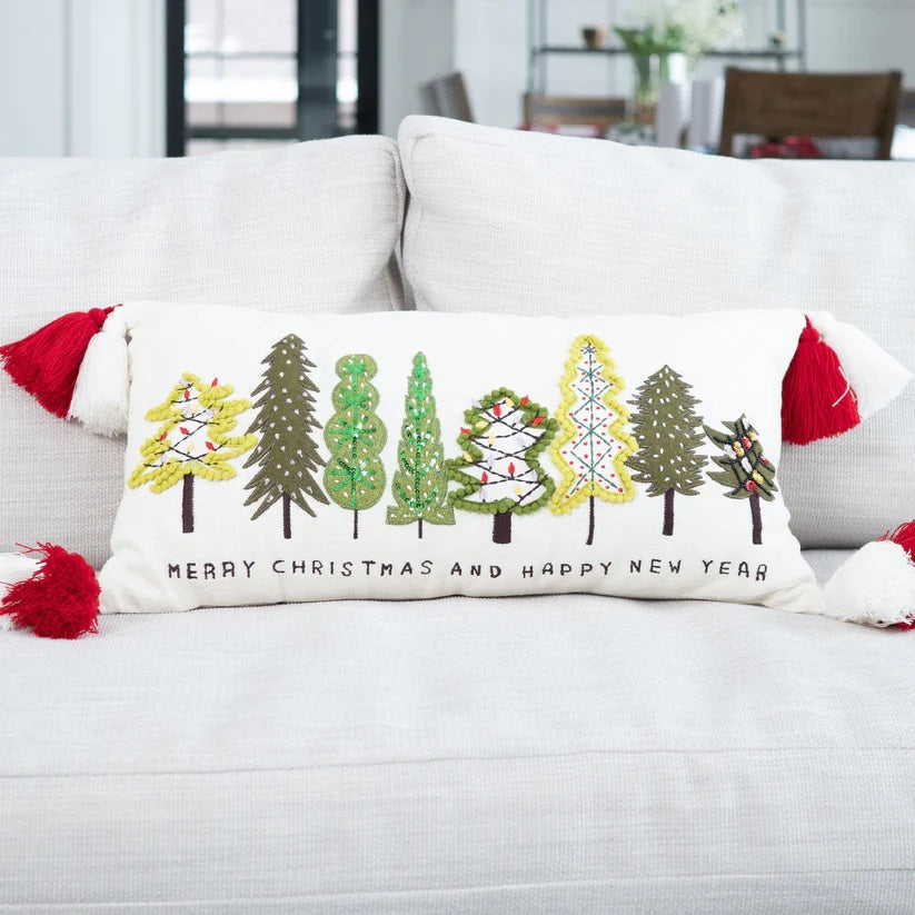 Christmas Forest Embroidered Lumbar Pillow