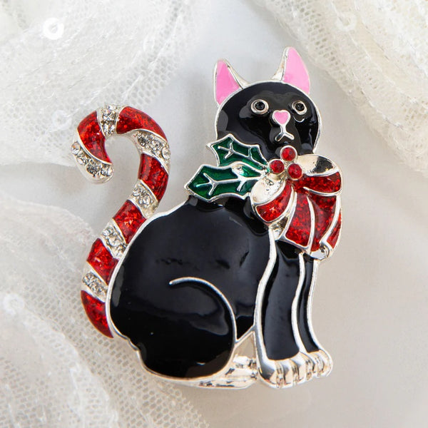 Holiday Black Cat Brooch