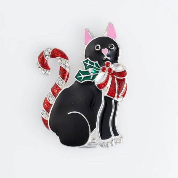 Holiday Black Cat Brooch