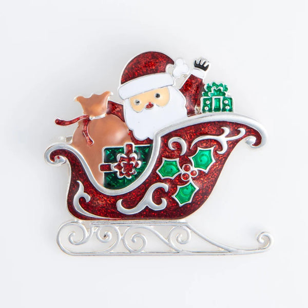 Holiday Santa Sleigh Brooch