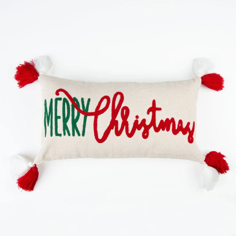 Merry Christmas Embroidered Lumbar Pillow