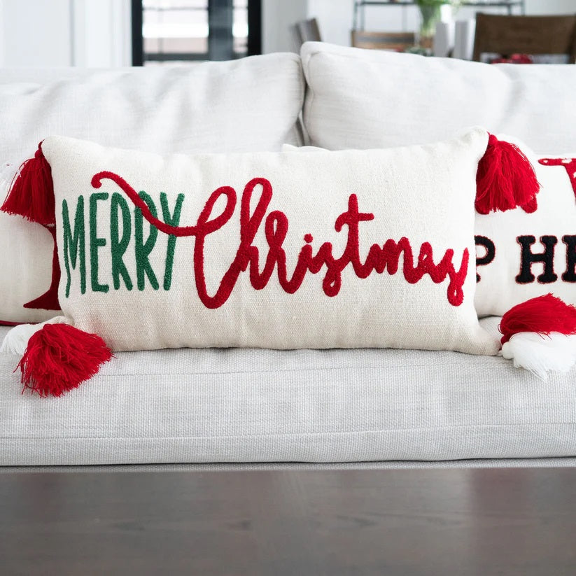 Merry Christmas Embroidered Lumbar Pillow