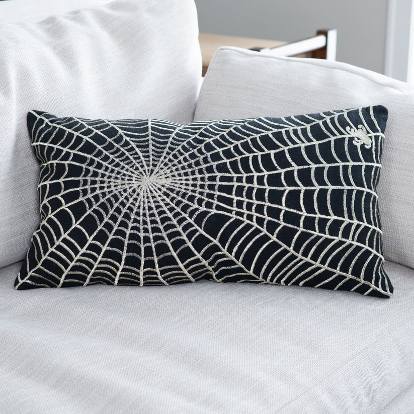 Spider Web Embroidered Lumbar Pillow