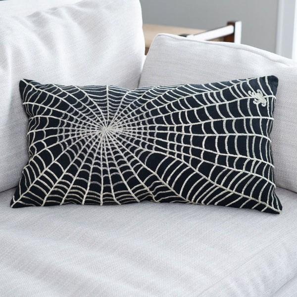 Spider Web Embroidered Lumbar Pillow