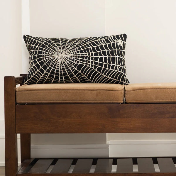 Spider Web Embroidered Lumbar Pillow