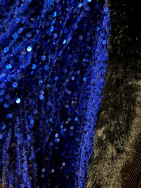 Aris A Sequin Jacket with Faux Fur in Royal Blue