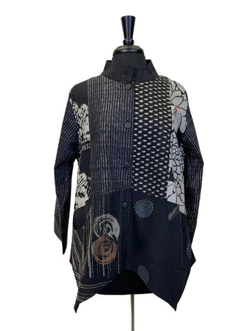 Kasur Patchwork Batik Jacket in Black by Yaza Clothing