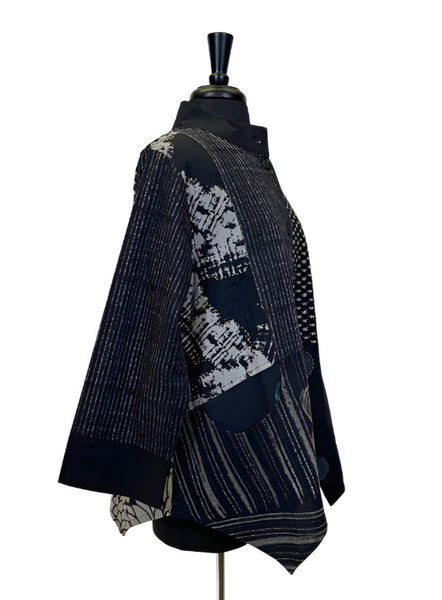 Kasur Patchwork Batik Jacket in Black by Yaza Clothing