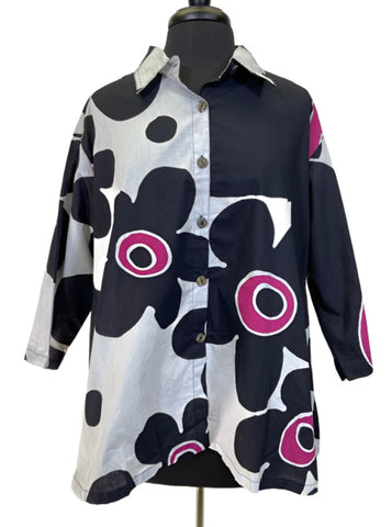 Adverb Clothing Possibly Flower Dot Top in Black and Pink