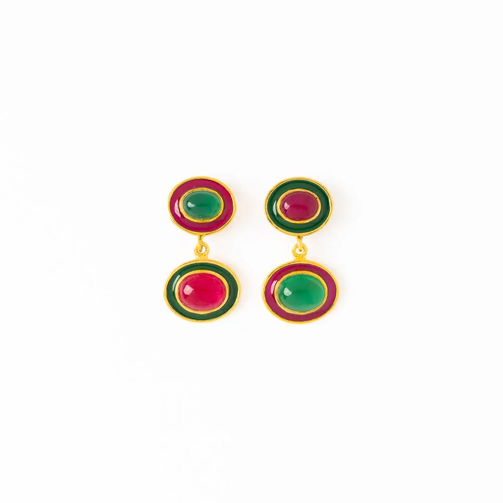 Betty Stone and Enamel Drop Earrings / Click for Colors