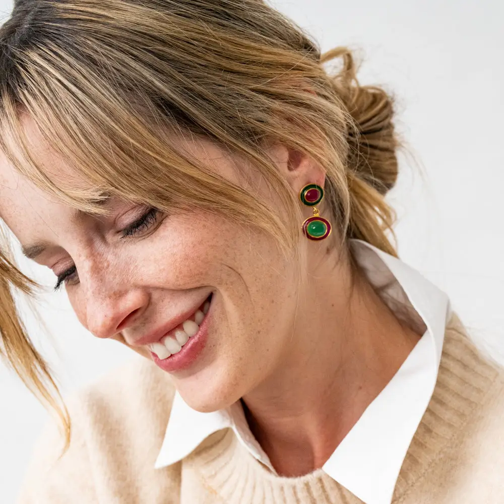 Betty Stone and Enamel Drop Earrings / Click for Colors