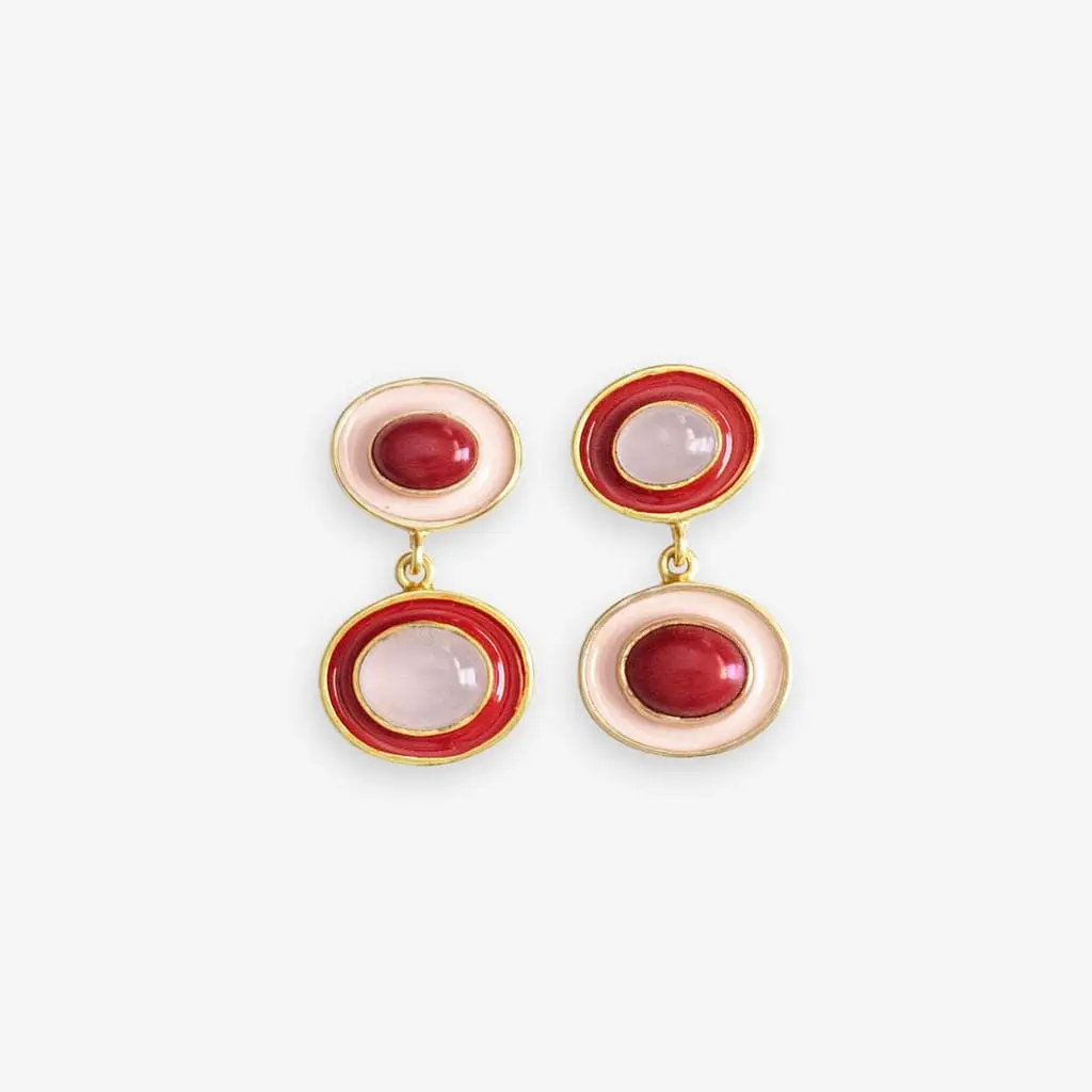 Betty Stone and Enamel Drop Earrings / Click for Colors