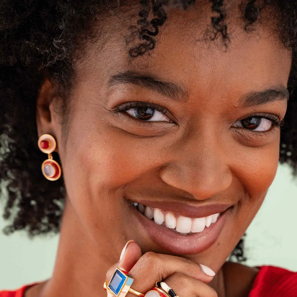 Betty Stone and Enamel Drop Earrings / Click for Colors