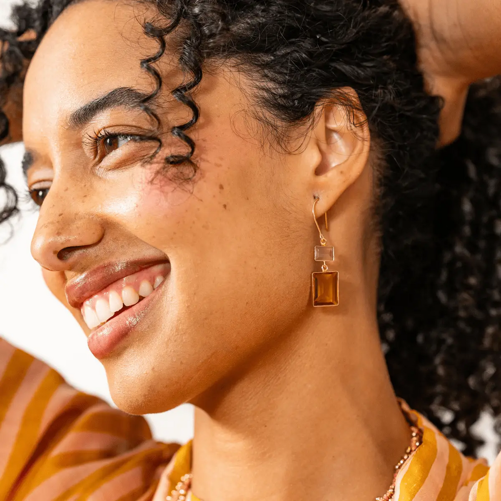 Veronica Two Tone Color Cut Glass Dangle Earrings