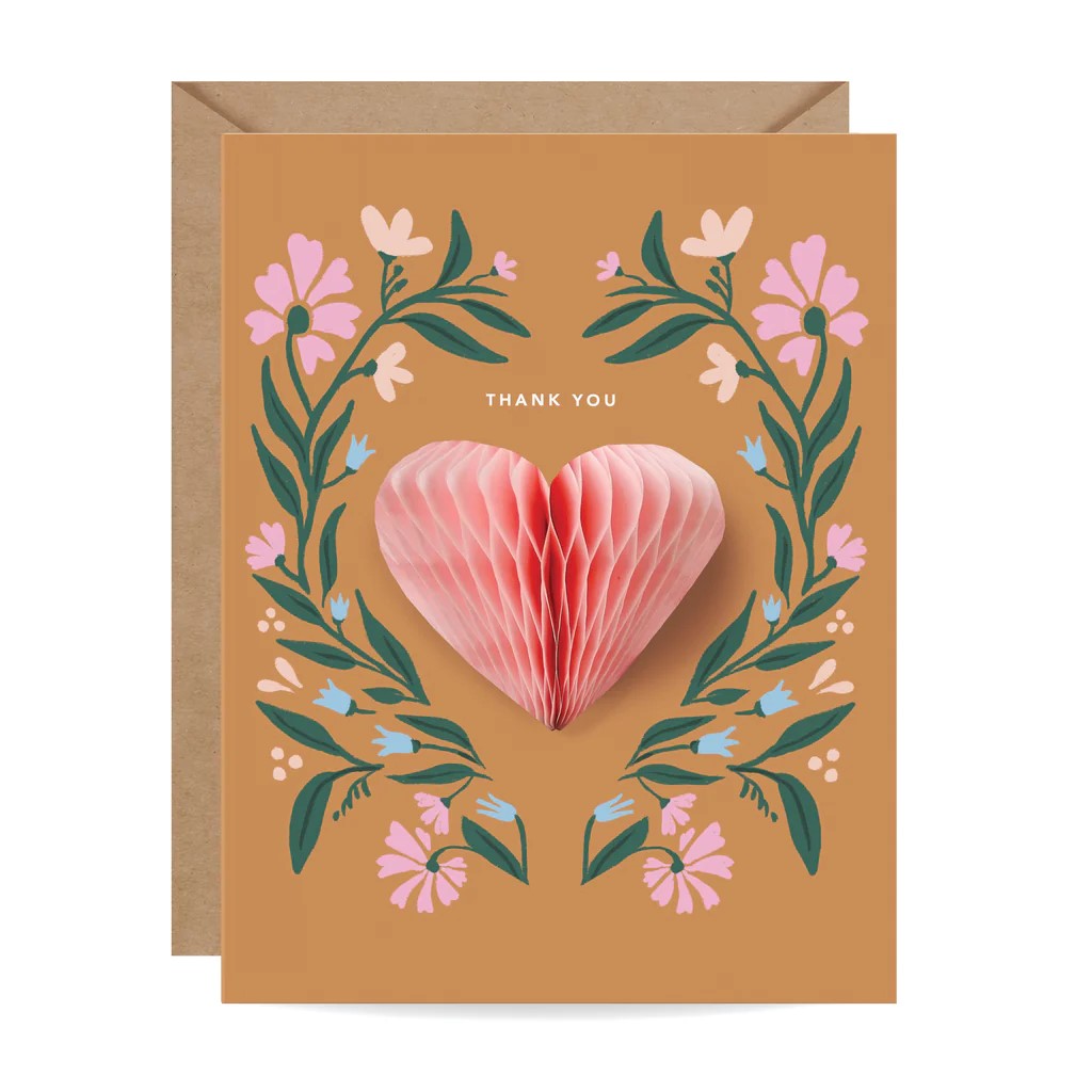 Folk Heart Thank You Pop-up Card