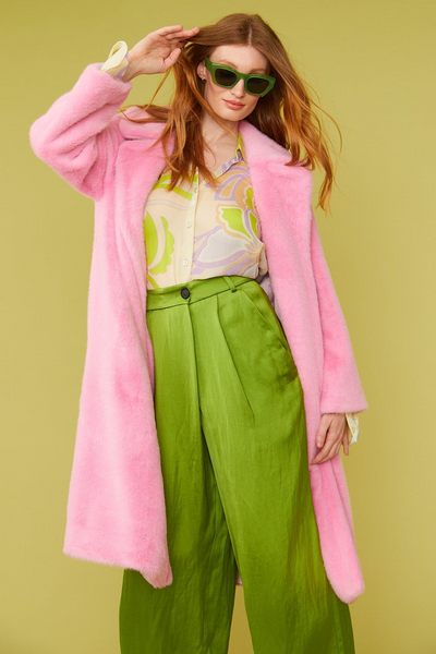 Jayley Faux Fur Midi Coat in Pink