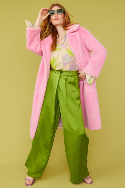 Jayley Faux Fur Midi Coat in Pink