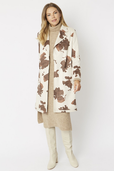 Jayley Cow Print Faux Suede Animal Print Coat